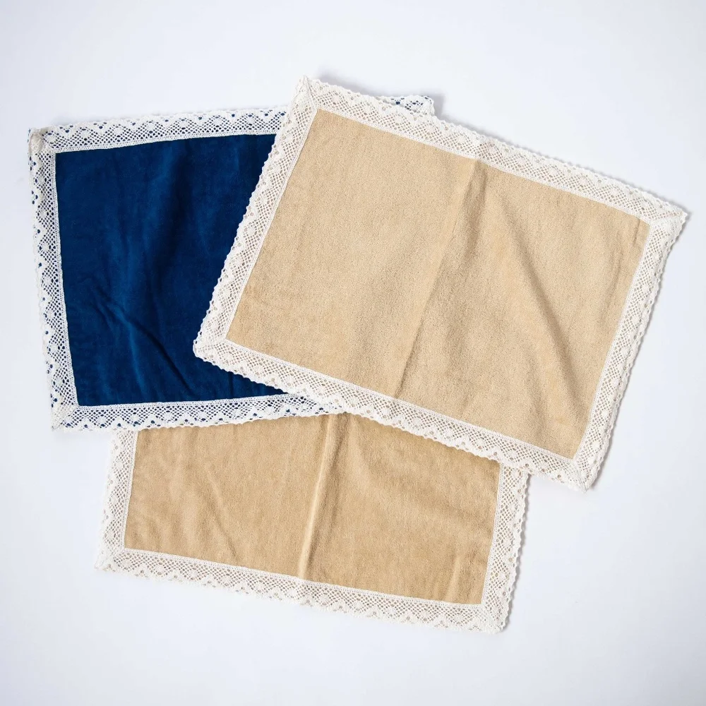 Vintage Terry Cloth & Lace Hand Towels/Placemats Set of 3
